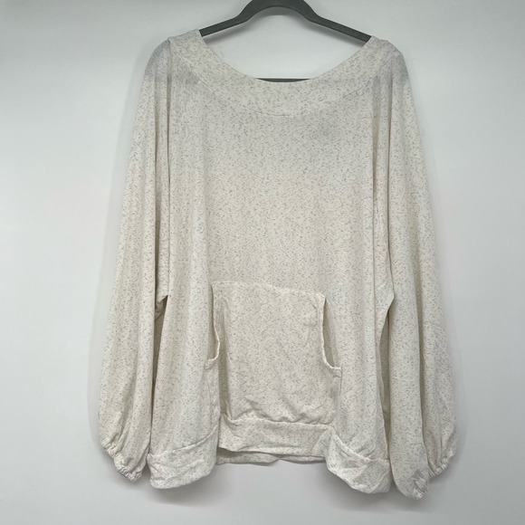 White Birch Kangaroo Pocket Sweatshirt Top Women's 1X White Speckled Relaxed Fit - Picture 1 of 8